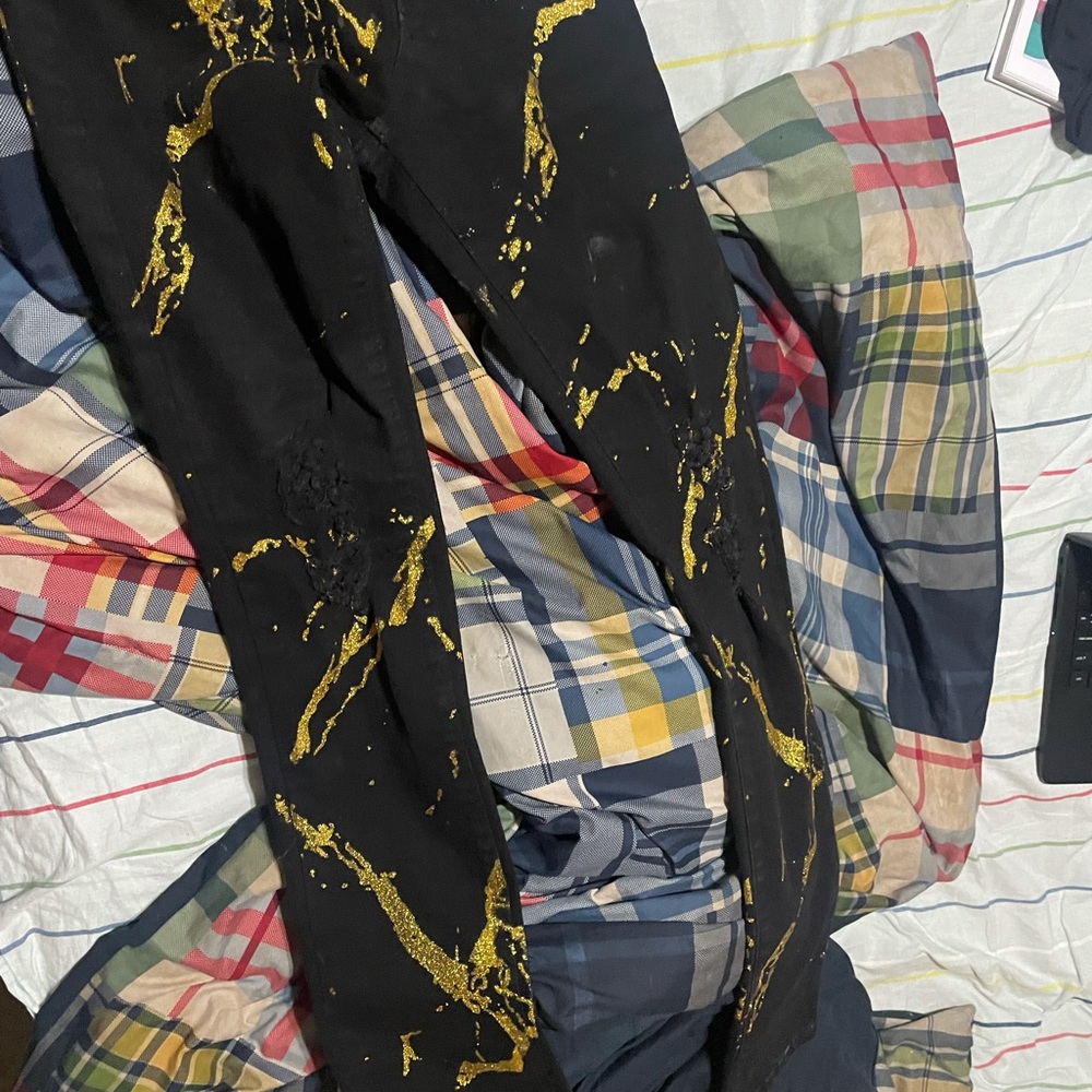 Black and yellow splashed glitter jeans